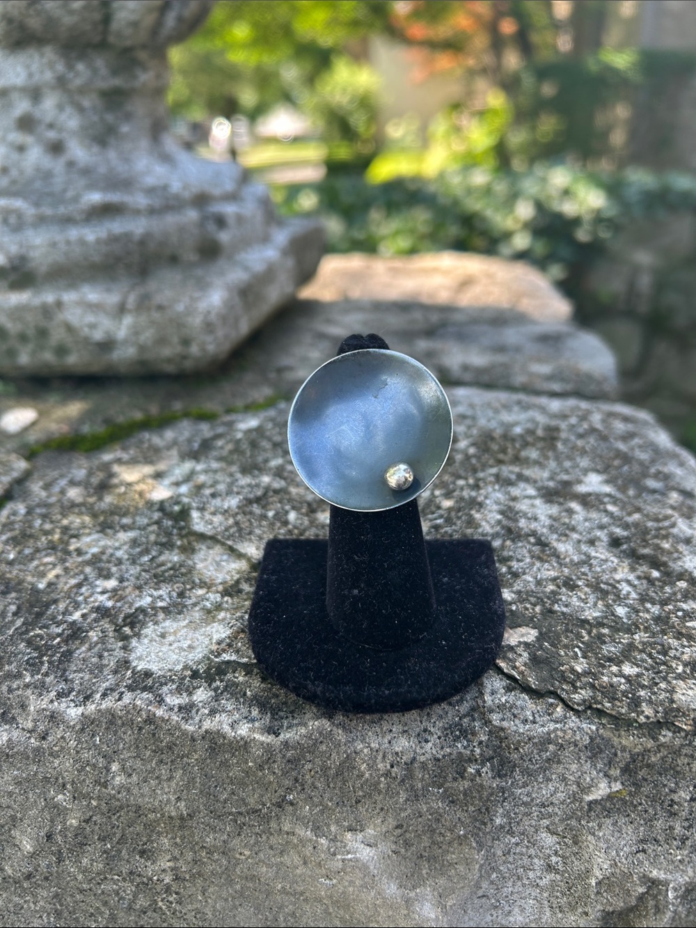 Modern Sculptural Silver Ring with Small Accent Ball . Adjustable size. - Picture 2 of 2